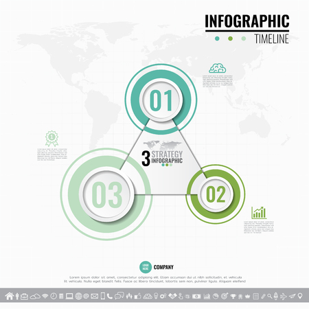 Vector geometric Infographics design template in 3 steps, options or processes for cycle diagram, graph, presentation and chart with icon set.のイラスト素材