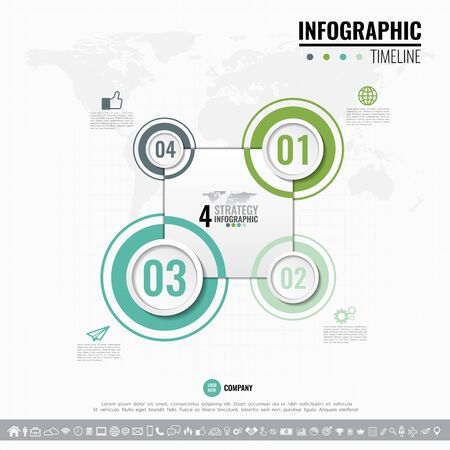 Vector geometric Infographics design template in 4 steps, options or processes for cycle diagram, graph, presentation and chart with icon set.のイラスト素材