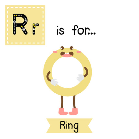 Letter R cute children colorful geometric shapes alphabet tracing flashcard of Ring for kids learning English vocabulary.のイラスト素材