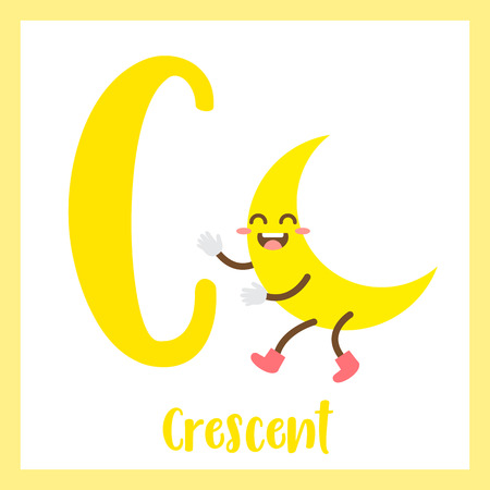 Letter C cute children colorful geometric shapes alphabet flashcard of Crescent for kids learning English vocabulary.のイラスト素材
