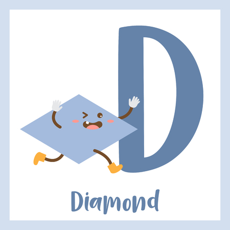 Letter D cute children colorful geometric shapes alphabet flashcard of Diamond for kids learning English vocabulary.のイラスト素材