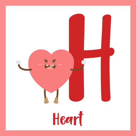 Letter H cute children colorful geometric shapes alphabet flashcard of Heart for kids learning English vocabulary.のイラスト素材