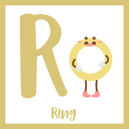 Letter R cute children colorful geometric shapes alphabet flashcard of Ring for kids learning English vocabulary.のイラスト素材