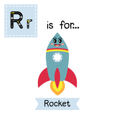 Letter R cute children colorful transportations alphabet tracing flashcard of Rocket for kids learning English vocabulary Vector Illustration.のイラスト素材