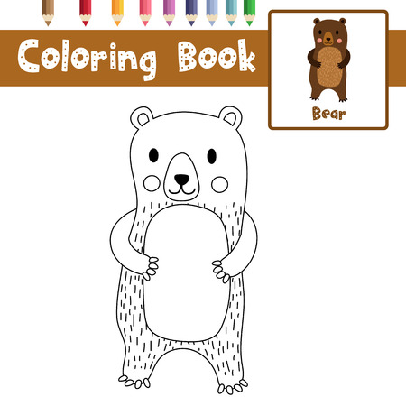 Coloring page of Standing Bear animals for preschool kids activity educational worksheet. Vector Illustration.のイラスト素材