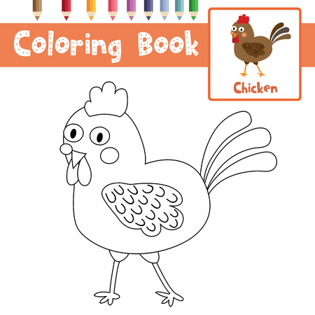 Coloring page of Chicken animals for preschool kids activity educational worksheet. Vector Illustration.のイラスト素材