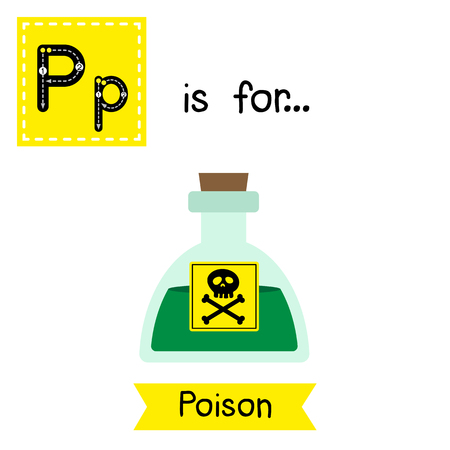 Cute children ABC alphabet P letter tracing flashcard of green Poison for kids learning English vocabulary in Happy Halloween Day theme. Vector illustration.のイラスト素材