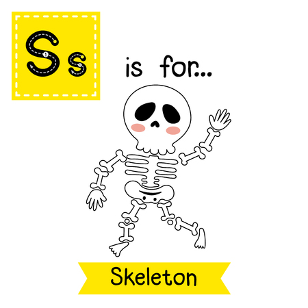 Cute children ABC alphabet S letter tracing flashcard of walking Skeleton for kids learning English vocabulary in Happy Halloween Day theme.のイラスト素材