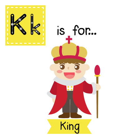 Cute children ABC alphabet K letter tracing flashcard of King for kids learning English vocabulary in Happy Halloween Day theme. Vector illustration.のイラスト素材