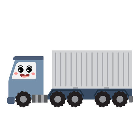 Container Truck transportation cartoon character side view isolated on white background vector illustration.のイラスト素材