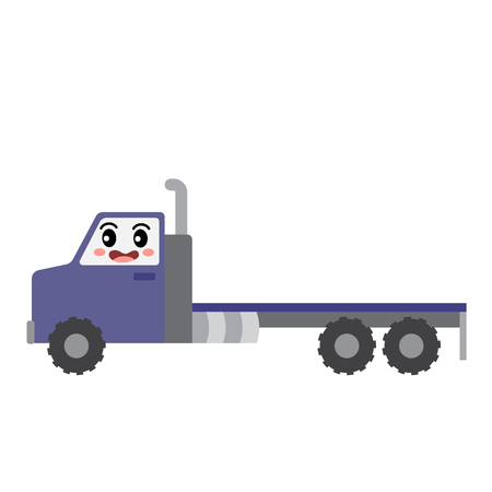 Flatbed Truck transportation cartoon character side view isolated on white background vector illustration.のイラスト素材