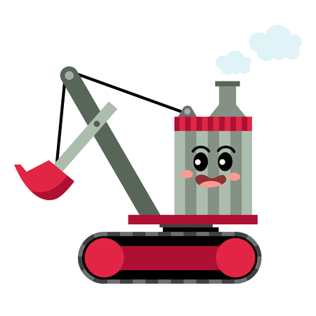Steam Shovel transportation cartoon character side view isolated on white background vector illustration.のイラスト素材