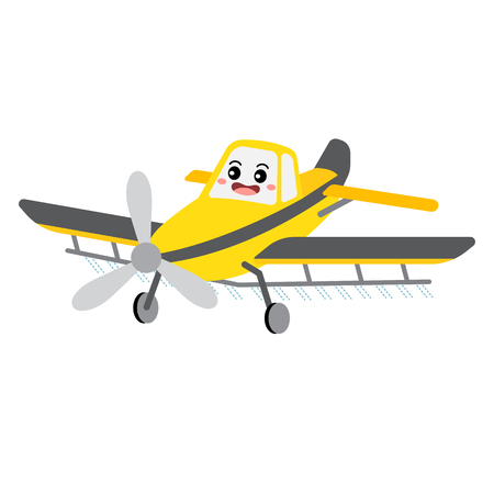 Crop Duster transportation cartoon character perspective view isolated on white background vector illustration.のイラスト素材