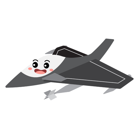 Jet Fighter transportation cartoon character perspective view isolated on white background vector illustration.のイラスト素材