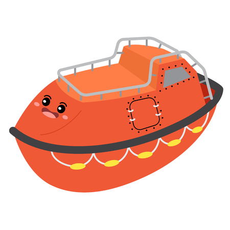 Lifeboat transportation cartoon character perspective view isolated on white background vector illustration.のイラスト素材