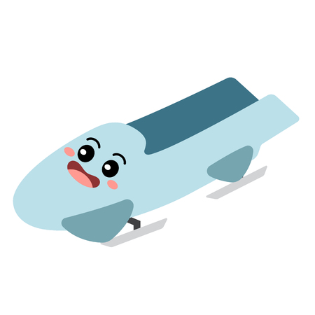 Bobsled transportation cartoon character perspective view isolated on white background vector illustration.のイラスト素材