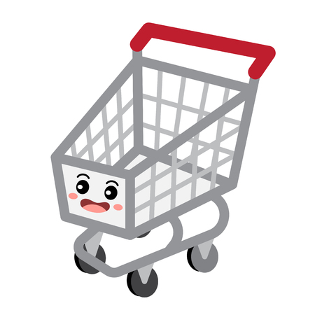 Shopping Cart transportation cartoon character perspective view isolated on white background vector illustration.のイラスト素材