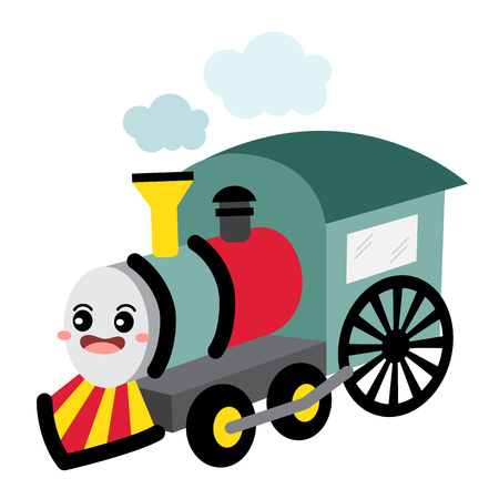 Steam Engine transportation cartoon character perspective view isolated on white background vector illustration.のイラスト素材