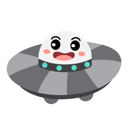 UFO transportation cartoon character perspective view isolated on white background vector illustration.のイラスト素材