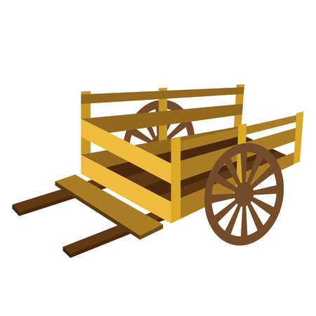 Wooden Cart transportation cartoon character perspective view isolated on white background vector illustration.のイラスト素材