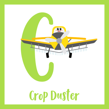 Letter C cute children colorful transportations ABC alphabet flashcard of Crop Duster for kids learning English vocabulary Vector Illustration.のイラスト素材
