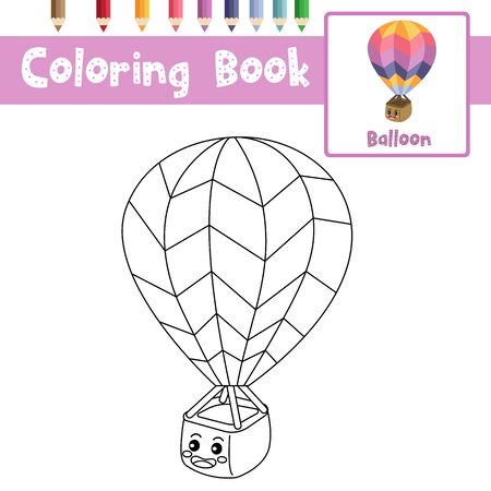 Coloring page of cute Balloon cartoon character perspective view transportations for preschool kids activity educational worksheet. Vector Illustration.のイラスト素材