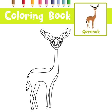 Coloring page of Gerenuk animals cartoon character for preschool kids activity educational worksheet. Vector Illustration.のイラスト素材