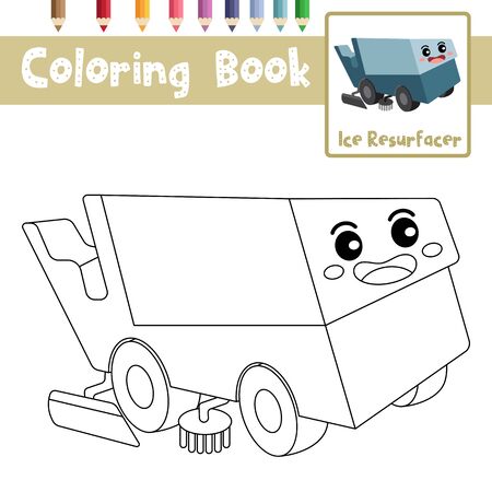 Coloring page of cute Ice Resurfacer cartoon character perspective view transportations for preschool kids activity educational worksheet. Vector Illustration.のイラスト素材