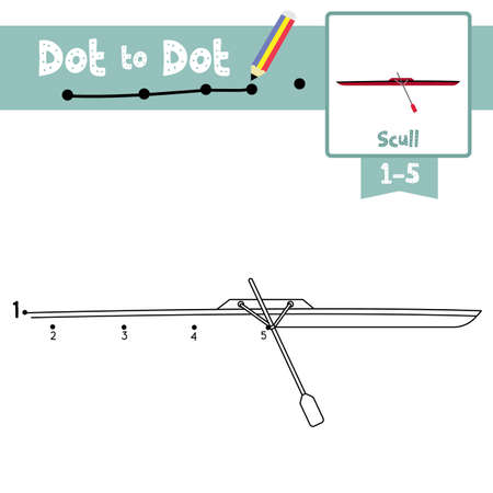Dot to dot educational game and Coloring book of cute Scull cartoon transportations for preschool kids activity about counting number 1-5 and handwriting practice worksheet. Vector Illustration.のイラスト素材