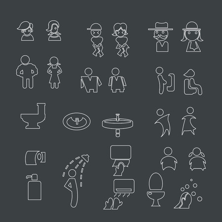 Male and  female sign with toilet line vector icon setのイラスト素材