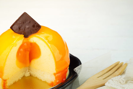 Stuffed orange cheesecake with chocolateの写真素材