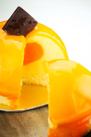 Stuffed orange cheesecake with chocolateの写真素材
