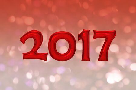 2017 Happy new year foil balloon 3d illustration with backgroundの写真素材