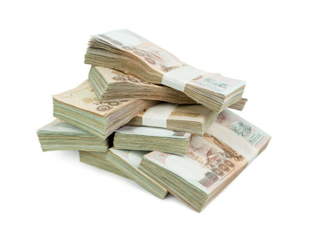 Thai banknote 1000 baht on white background  for business , banking or financial concept