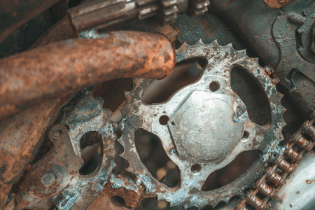 Close up rusted steel parts in junkyardの写真素材