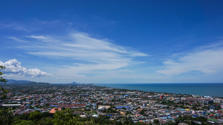 Aerial view of Hua Hin city  with coastline from mountain, Thailandの写真素材