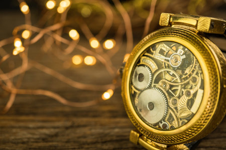 mechanical part of golden vintage watch