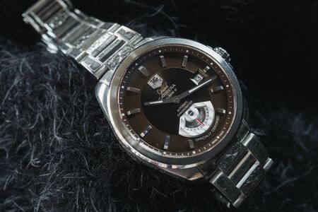 NAKHON RATCHASIMA, THAILAND - JULY 31, 2018 : Tag Heuer  Grand Carrera with handmade carved strap watchのeditorial素材