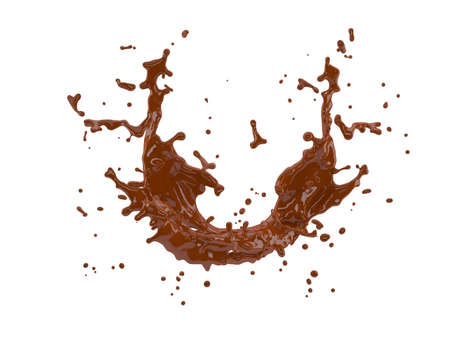 3d illustration of chocolate splash on white background with clipping pathの写真素材