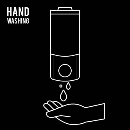 Hand wash. Hand sanitizer. Alcohol-based hand rub. Rubbing alcohol. Wall mounted soap dispenser. Wall hanging hand wash container. Protection from germs such as coronavirus (Covid-19) icon designのイラスト素材