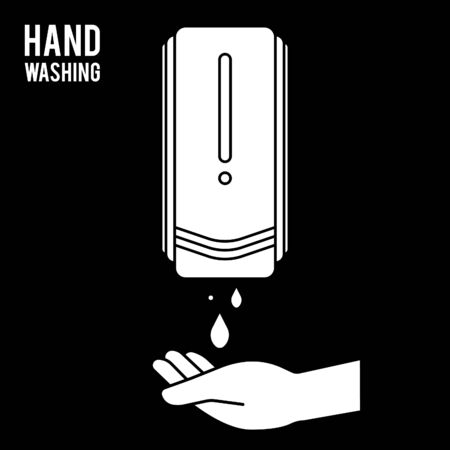 Pump Hand wash. Hand sanitizer. Alcohol-based hand rub. Rubbing alcohol. Wall mounted soap dispenser. Wall hanging hand wash container. Protection from germs such as coronavirus (Covid-19) icon designのイラスト素材