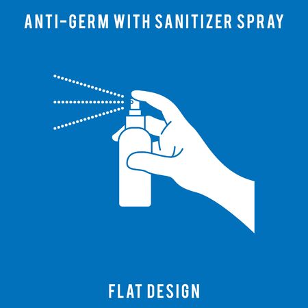 Alcohol spray Hygienic Gel for Hands Properly. Cleaning Hands with Antiseptic Product. Prevention against Virus, Germs and Infection. flat icon designのイラスト素材