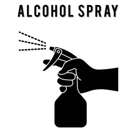 Spraying Anti-Bacterial Sanitizer Spray, Hand Sanitizer Dispenser, infection control concept. Sanitizer to prevent colds, virus, Coronavirus, flu. Spray bottle. Alcohol spray. Flat icon design.のイラスト素材