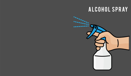 Spraying Anti-Bacterial Sanitizer Spray, Hand Sanitizer Dispenser, infection control concept. Sanitizer to prevent colds, virus, Coronavirus, flu. Spray bottle. Alcohol spray. Flat icon design.のイラスト素材