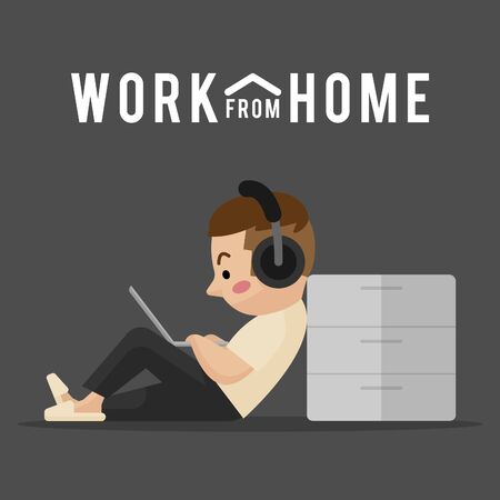 work at home. work from home. sitting working. office at home. flat design. illustration vector.のイラスト素材