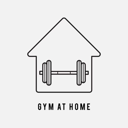 fitness at home icon, gym fit, workout house, training sport exercise, thin line web symbol on white background flat icon design.のイラスト素材
