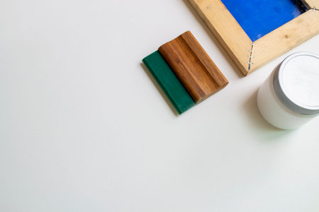 screen printing equipments on white background.