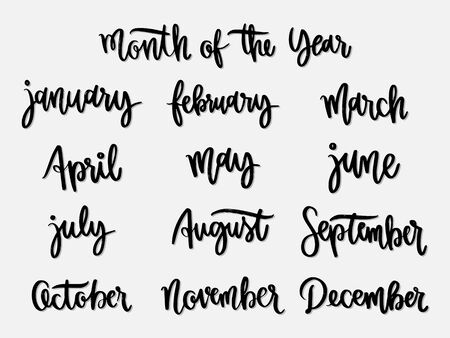 month of the year. Hand written lettering isolated on white background.Vector template for poster, social network, banner, cards.のイラスト素材