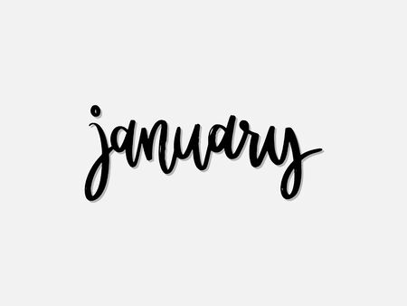 january. Hand written lettering isolated on white background.Vector template for poster, social network, banner, cards.のイラスト素材