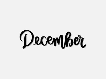 december. Hand written lettering isolated on white background.Vector template for poster, social network, banner, cards.のイラスト素材